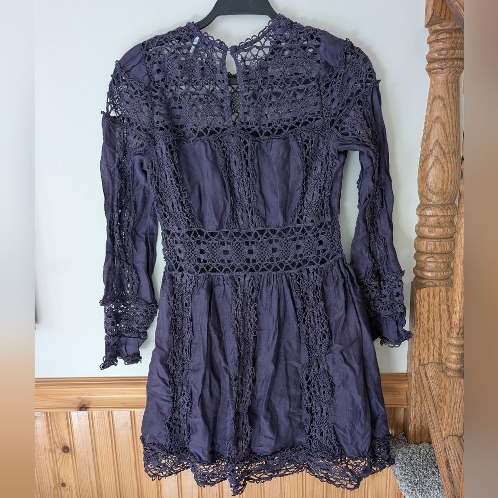 Johnny Was Jade Mitska Linen Blend‎ Lace Bohemian Plum Dress Size Small - Picture 9 of 9